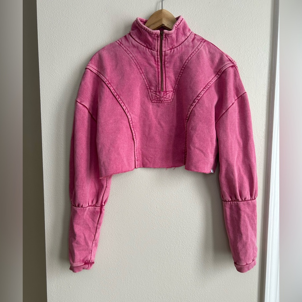 Urban Outfitter Out From Under Vera Quarter Zip Crop Sweatshirt Acid Wash Pink M